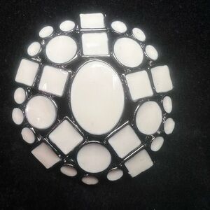 Vintage MCM White Enamel Metal Brooch